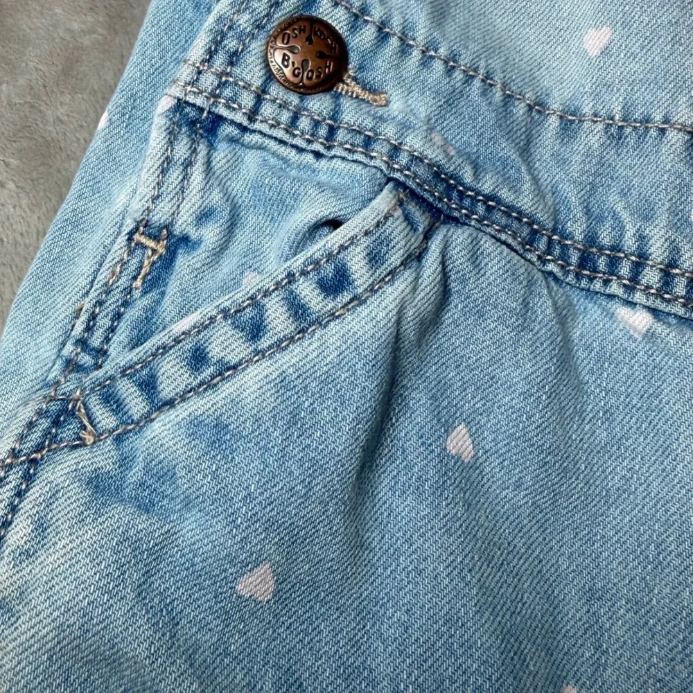 OshKosh Bgosh Toddler Girls Size 4T Denim Overalls Pink Heart Print Bibs Play